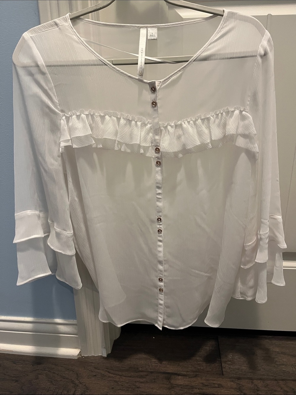 Lauren Conrad Women's White Ruffle Button-Front Blouse
